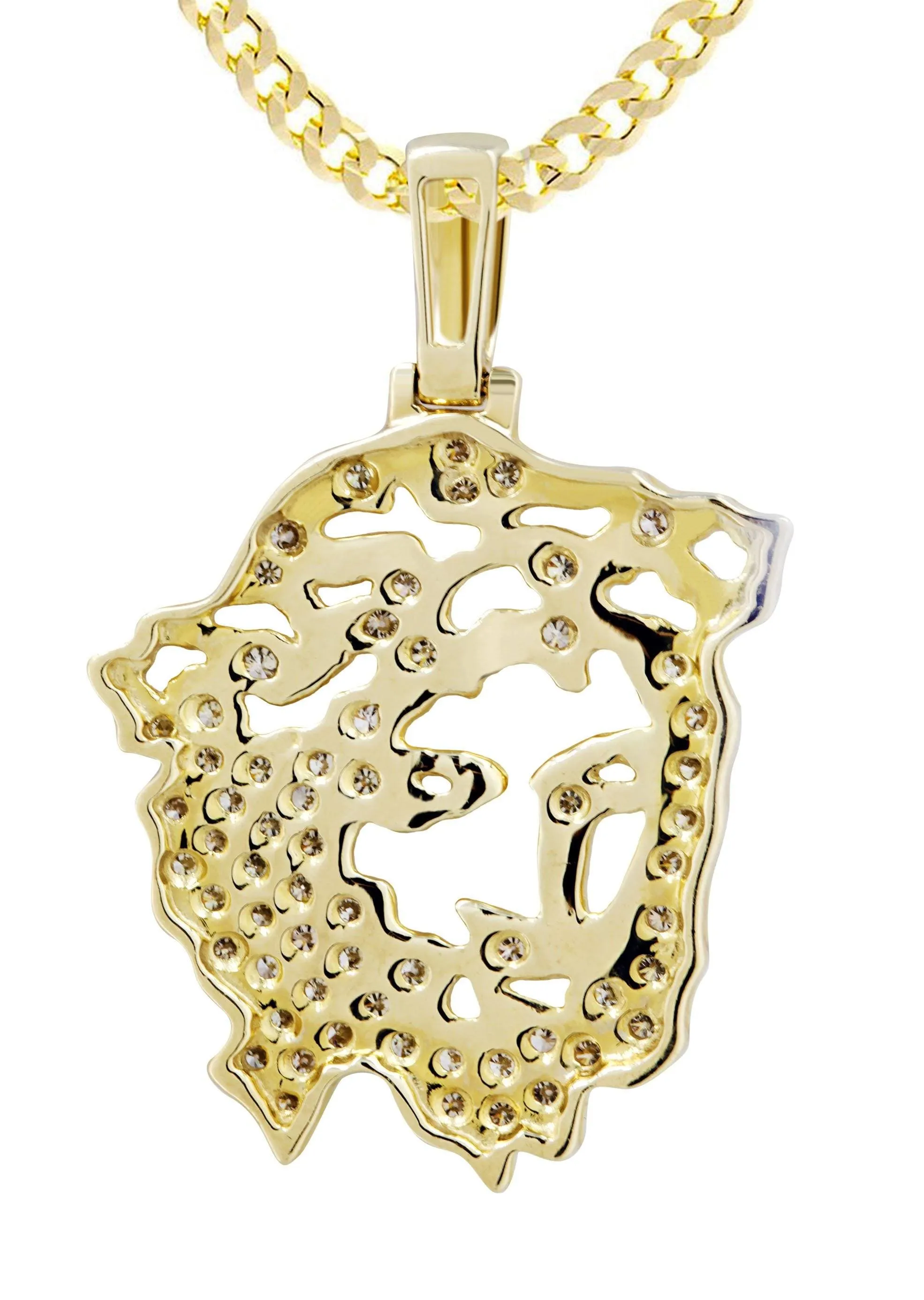 10K Yellow Gold 3D Jesus Head Diamond Necklace  | 0.48 Carats