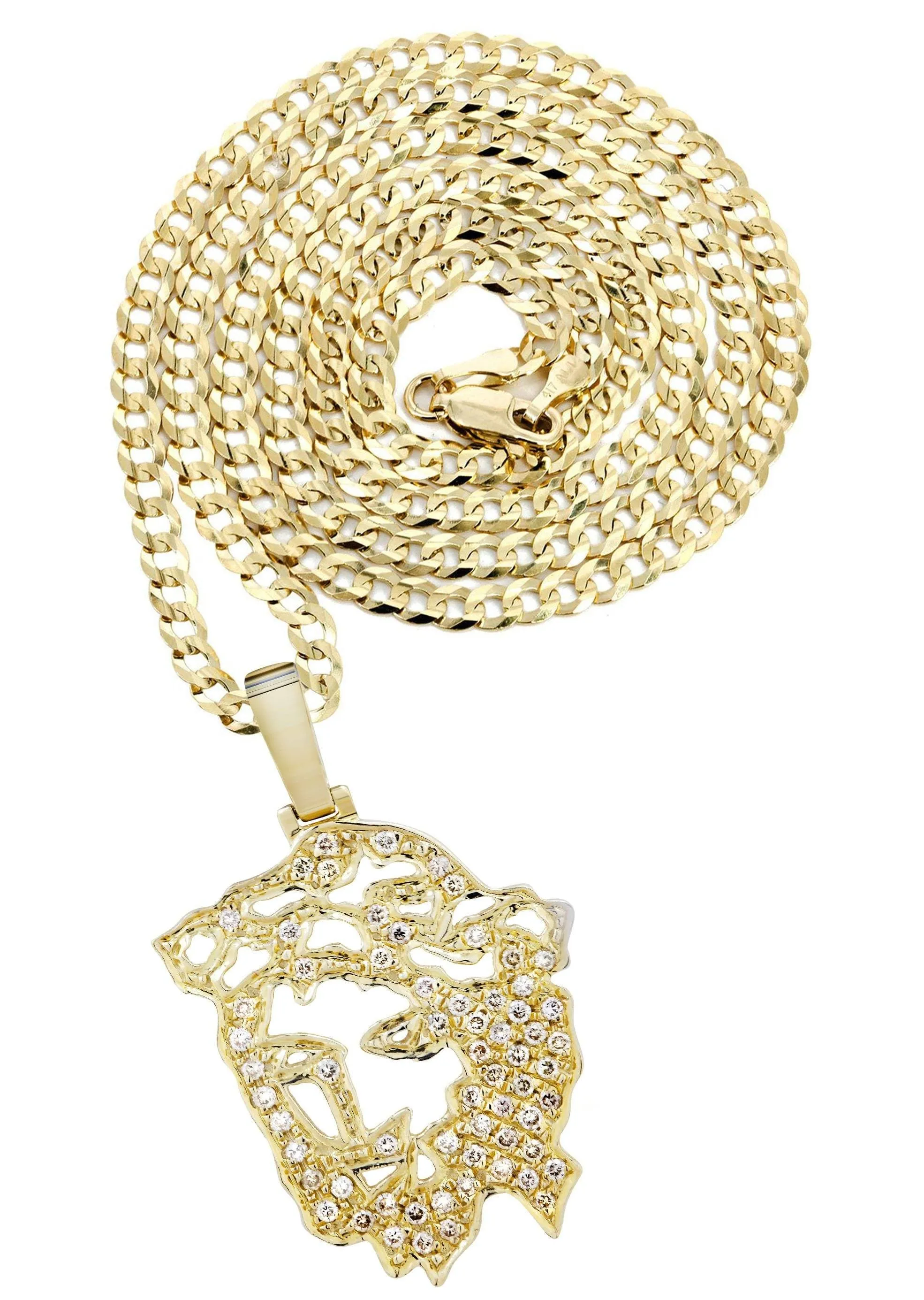 10K Yellow Gold 3D Jesus Head Diamond Necklace  | 0.48 Carats