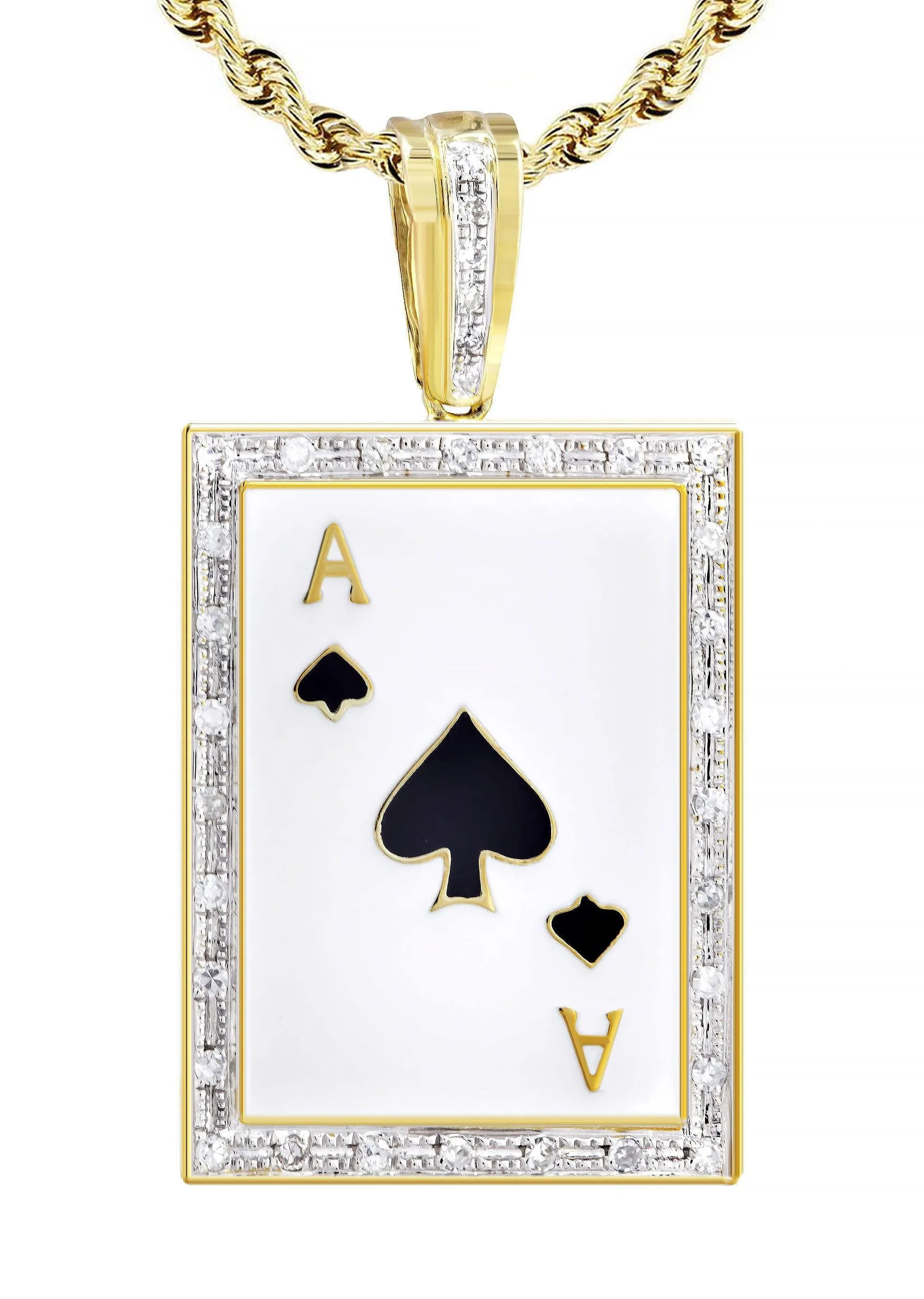 10K Yellow Gold Ace of Spades Diamond Necklace  | 0.55 Carats