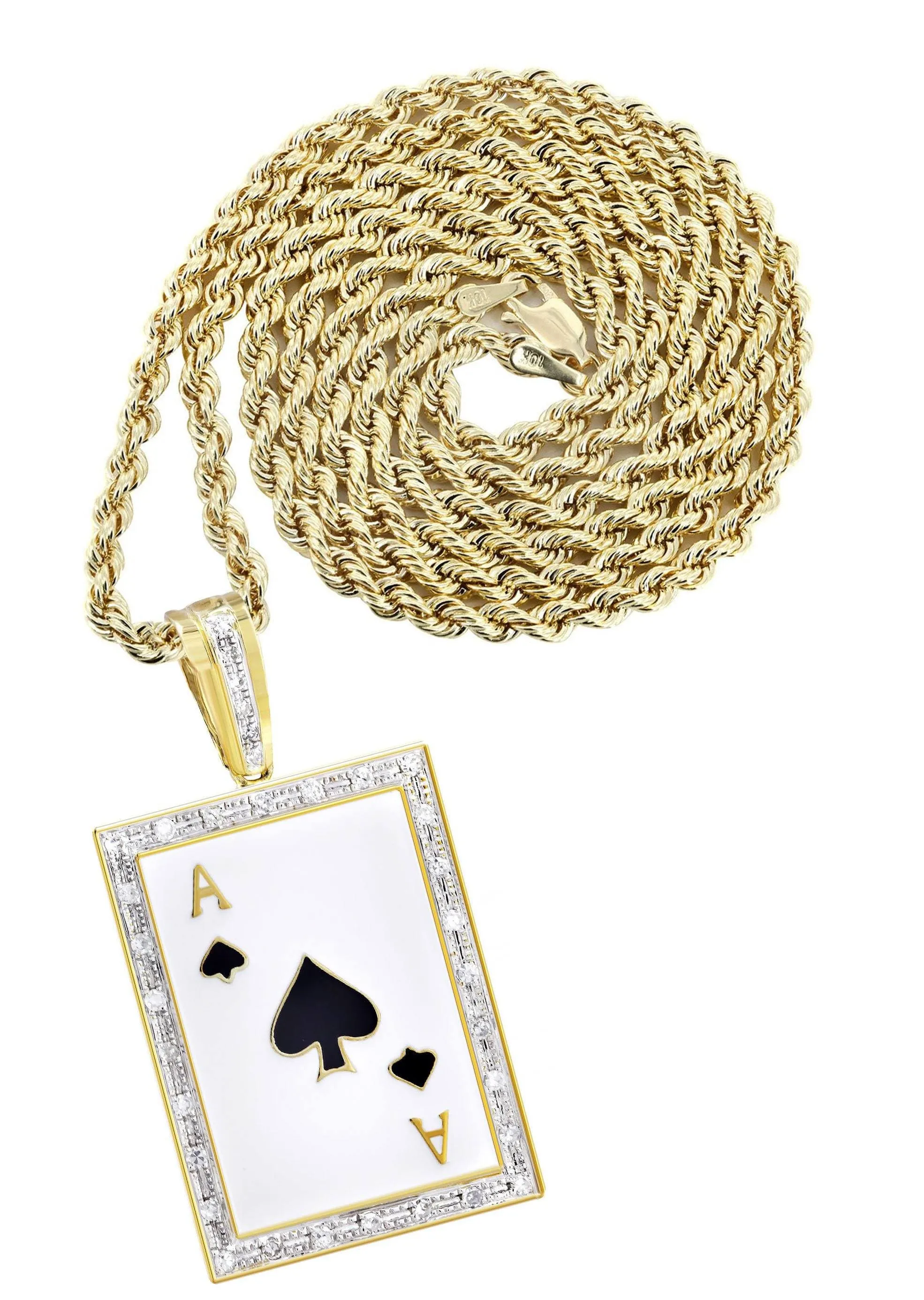 10K Yellow Gold Ace of Spades Diamond Necklace  | 0.55 Carats