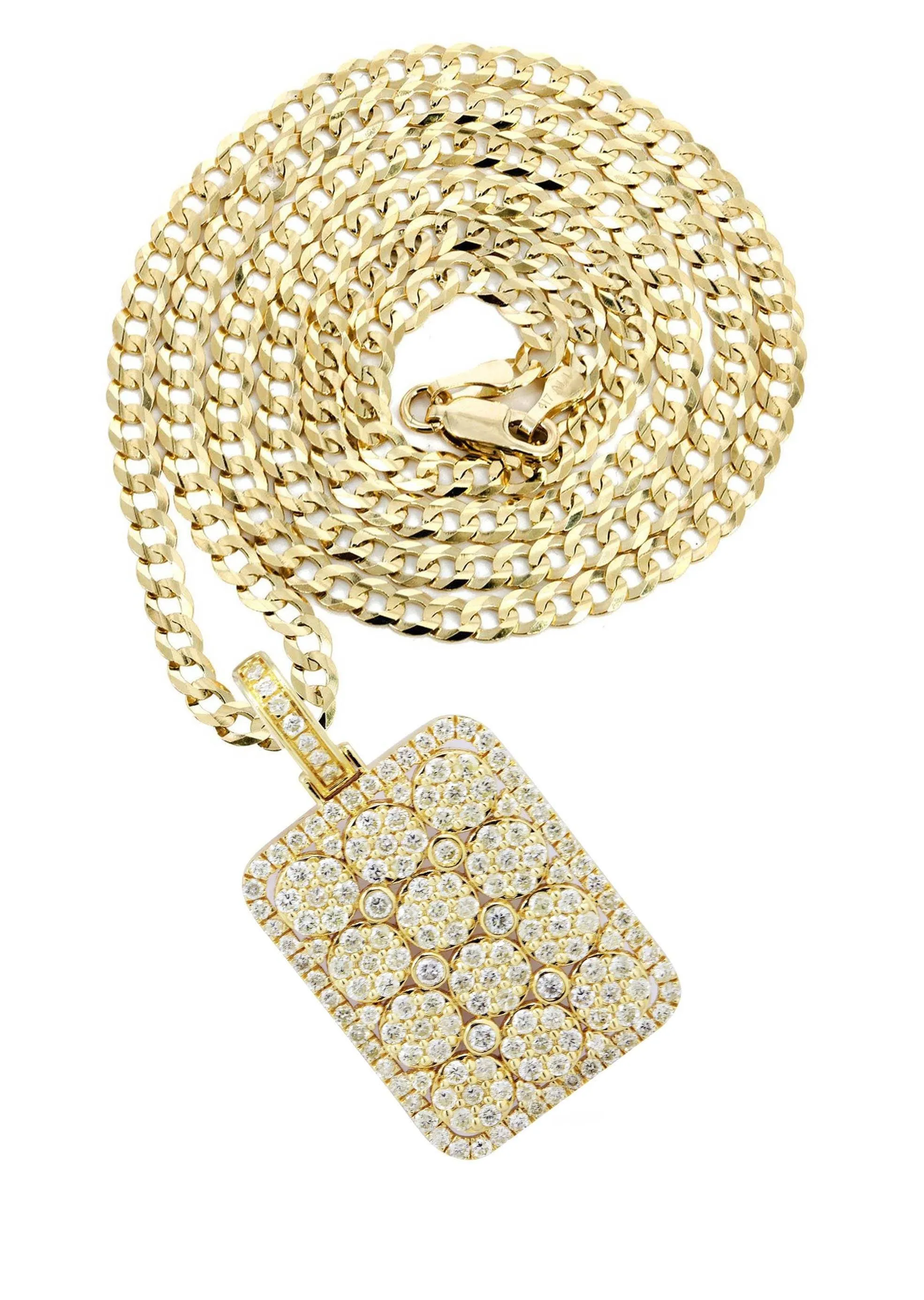 10K Yellow Gold Dog Tag Diamond Necklace  | 3.06 Carats