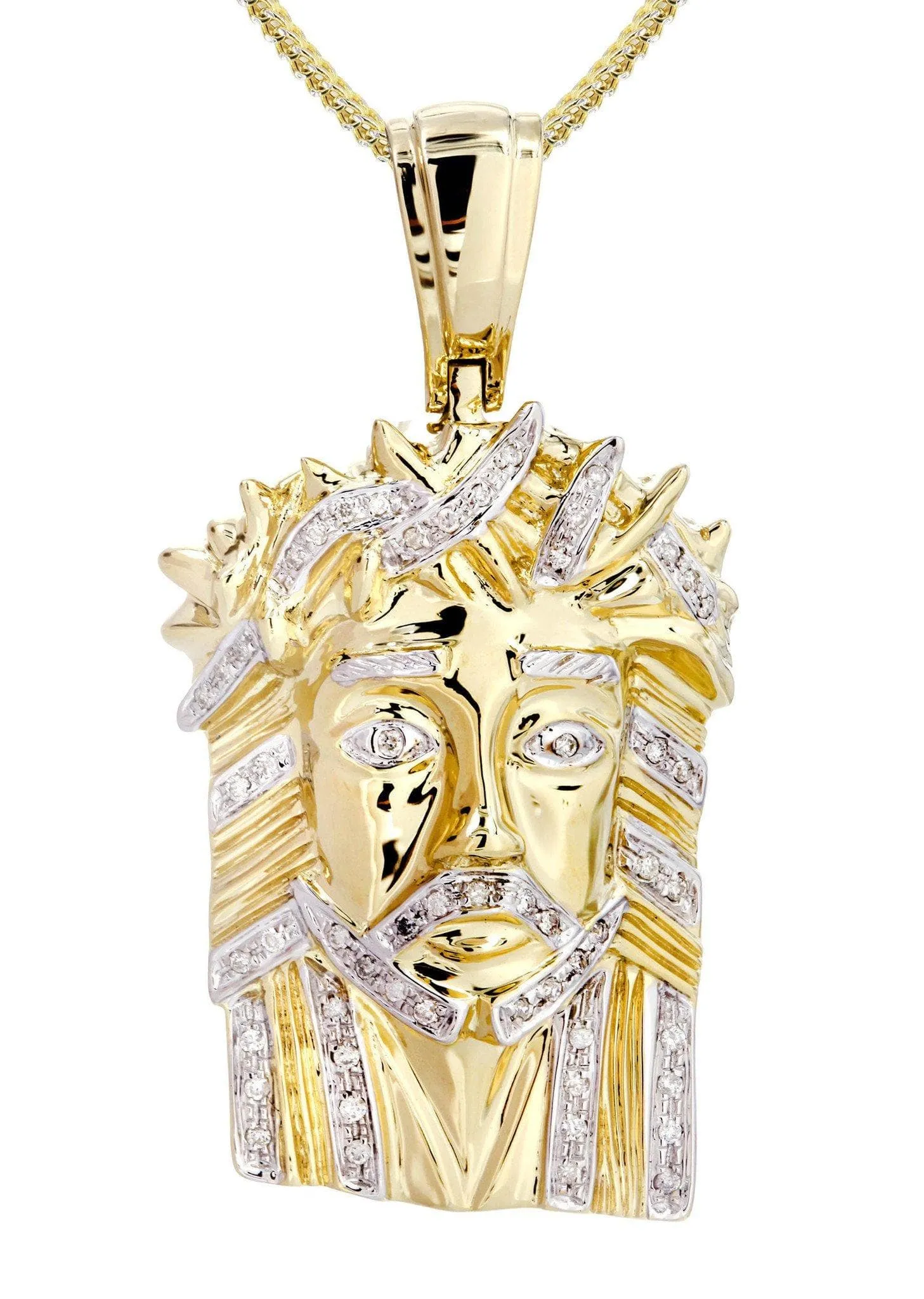 10K Yellow Gold Jesus Head Diamond Necklace  | 0.28 Carats