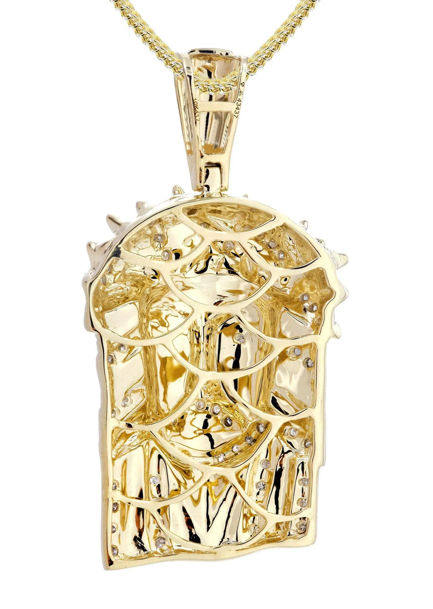 10K Yellow Gold Jesus Head Diamond Necklace  | 0.28 Carats