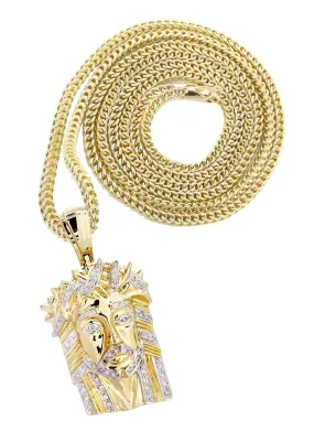 10K Yellow Gold Jesus Head Diamond Necklace  | 0.28 Carats