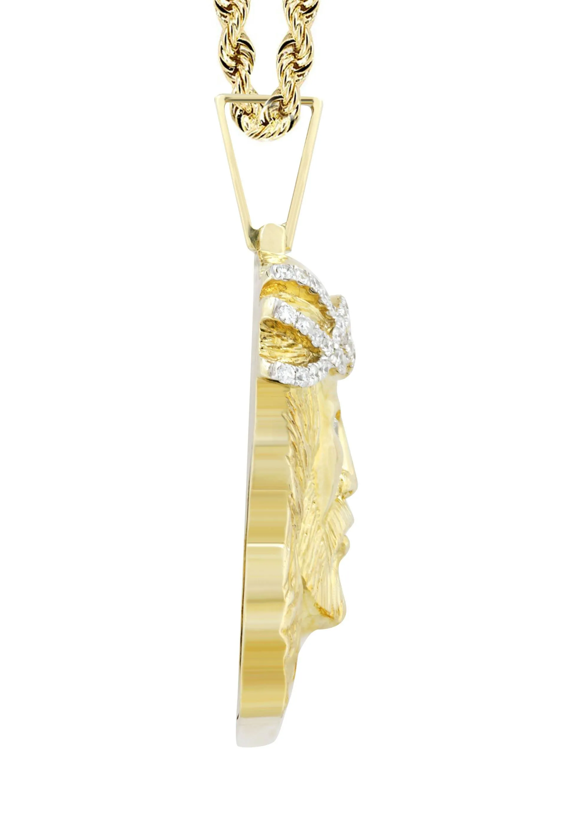 10K Yellow Gold Jesus Head Diamond Necklace  | 0.85 Carats