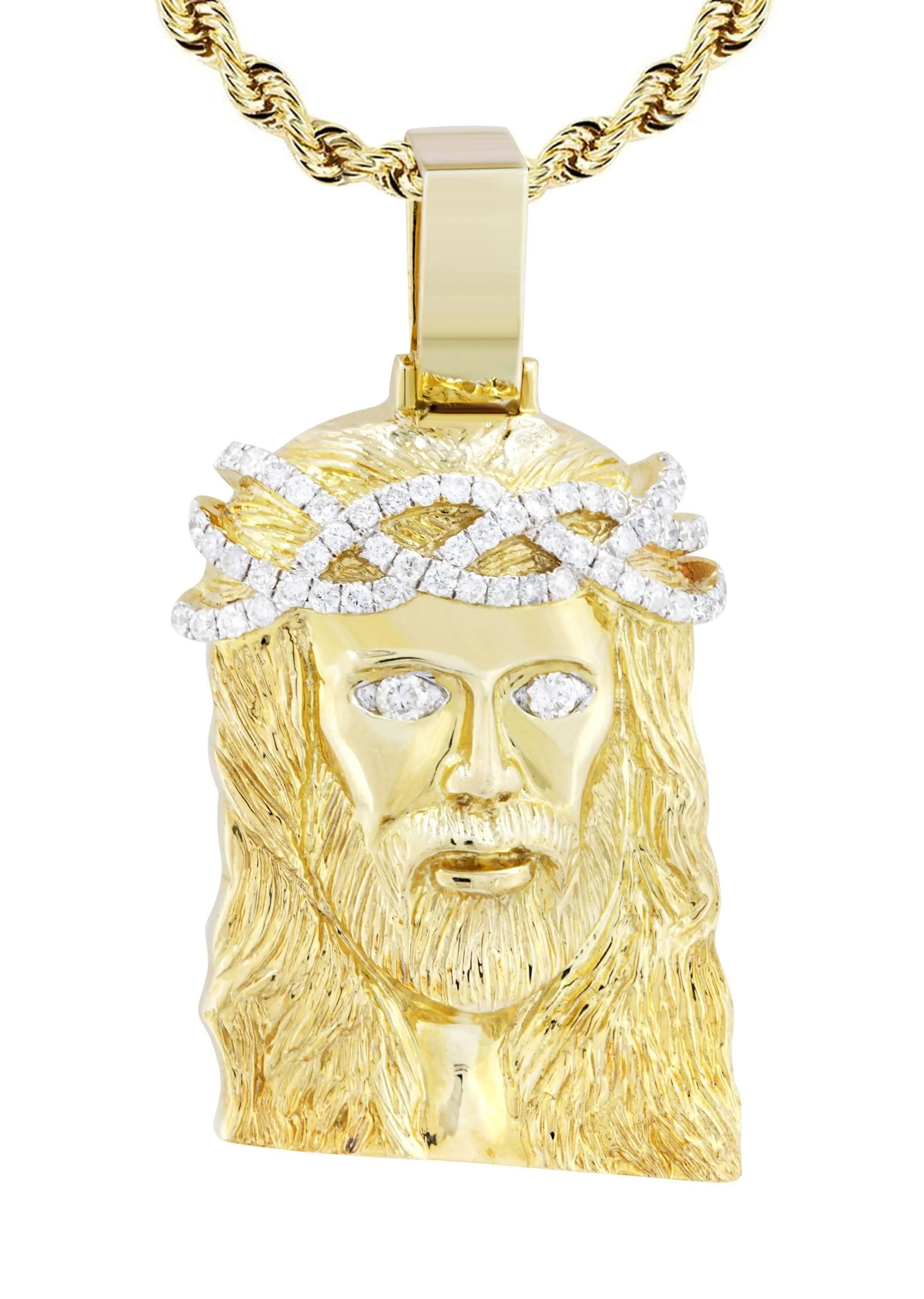 10K Yellow Gold Jesus Head Diamond Necklace  | 0.85 Carats