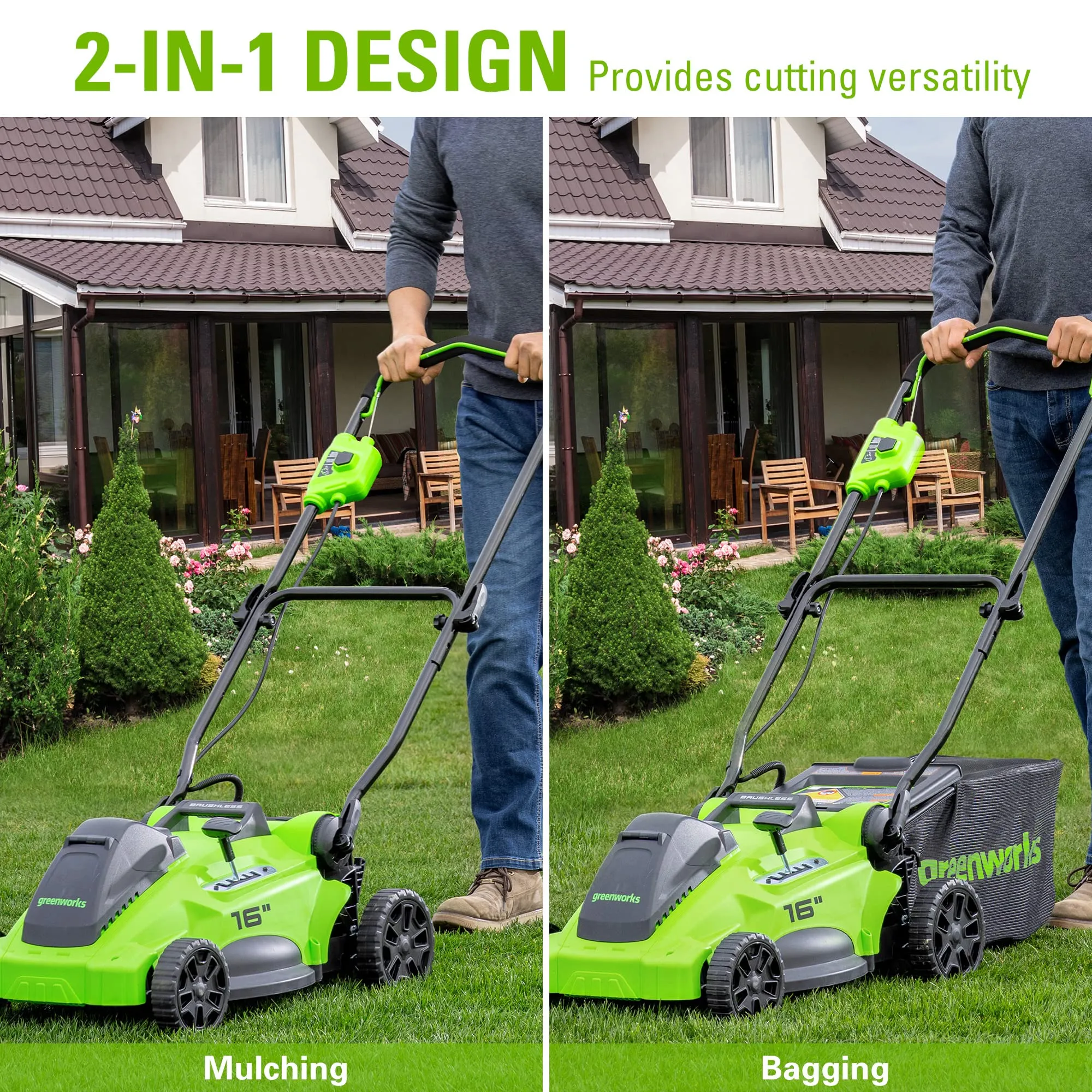 40V 16" Cordless Battery Push Mower 3pc Combo Kit w/ 4Ah Battery, 2Ah Battery & Charger