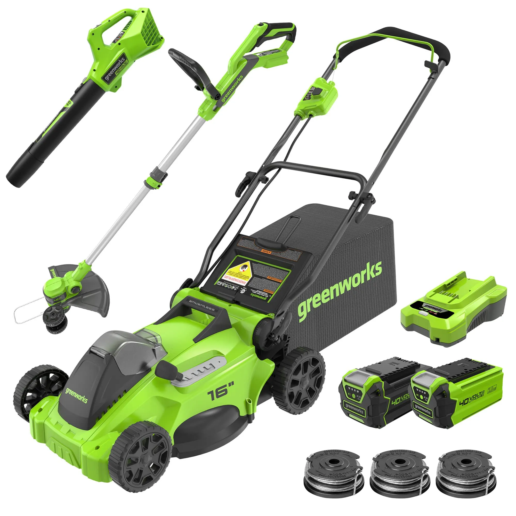 40V 16" Cordless Battery Push Mower 3pc Combo Kit w/ 4Ah Battery, 2Ah Battery & Charger