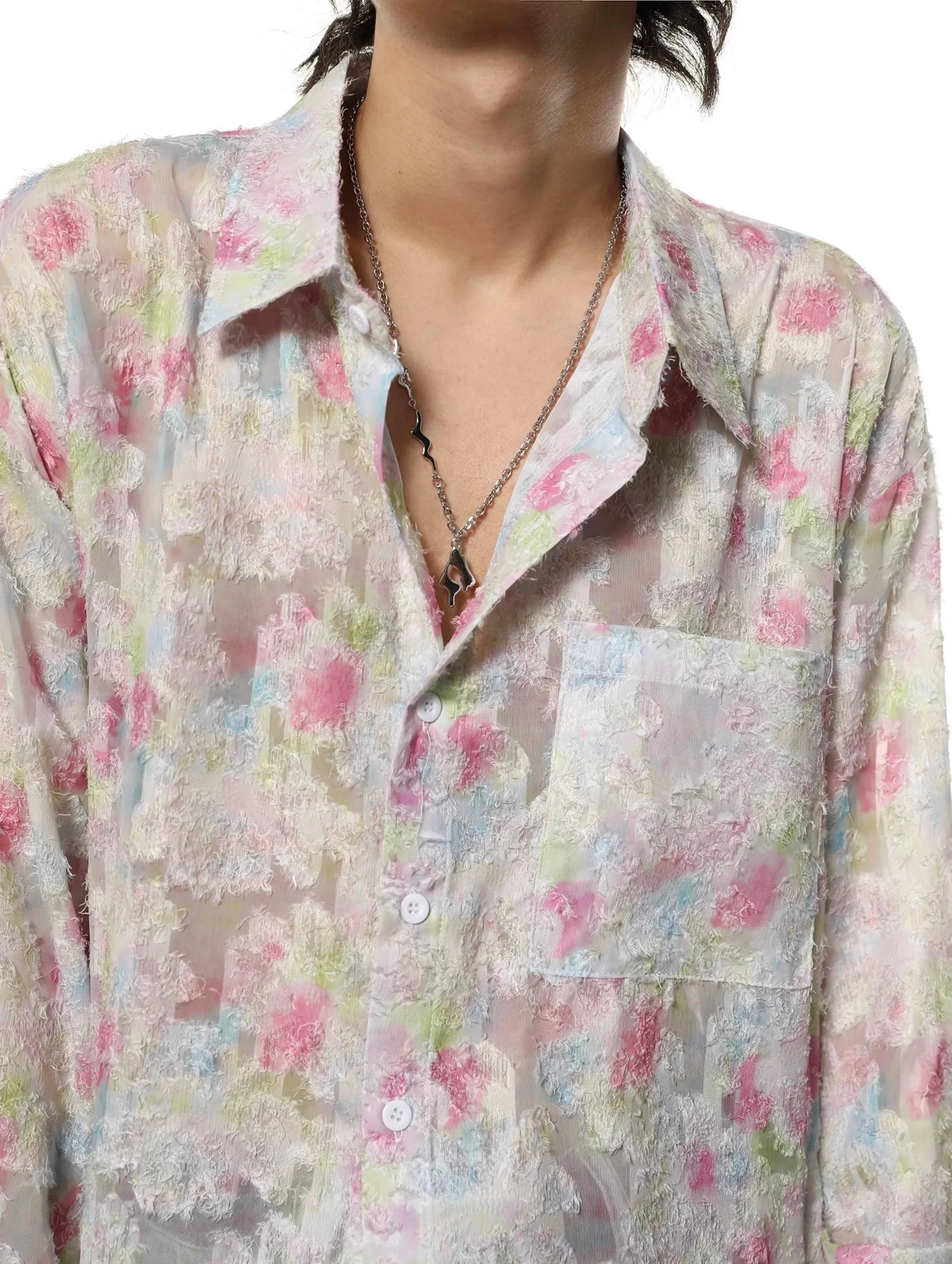 Abstract Pastel Floral Print Oversized Shirt