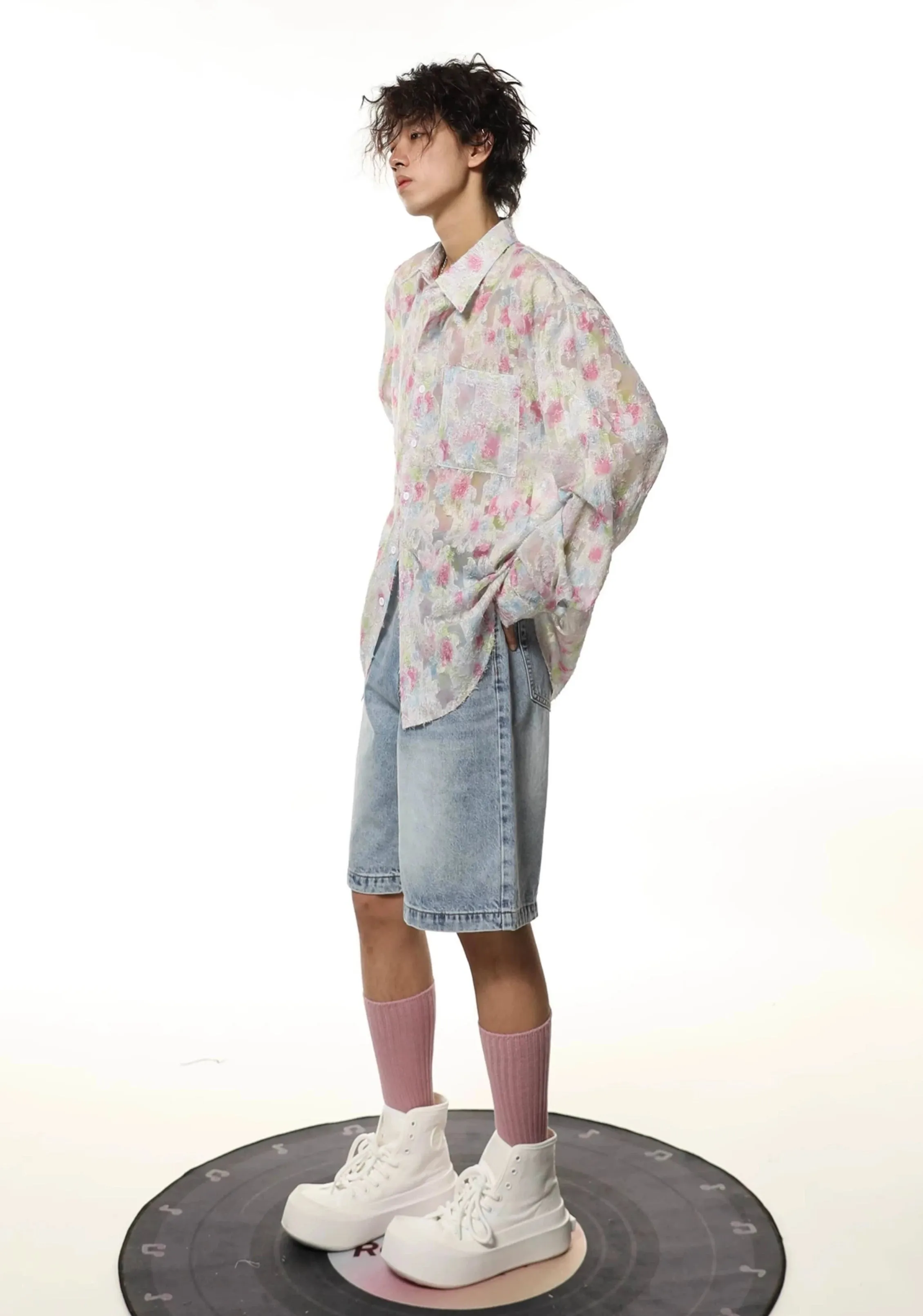 Abstract Pastel Floral Print Oversized Shirt