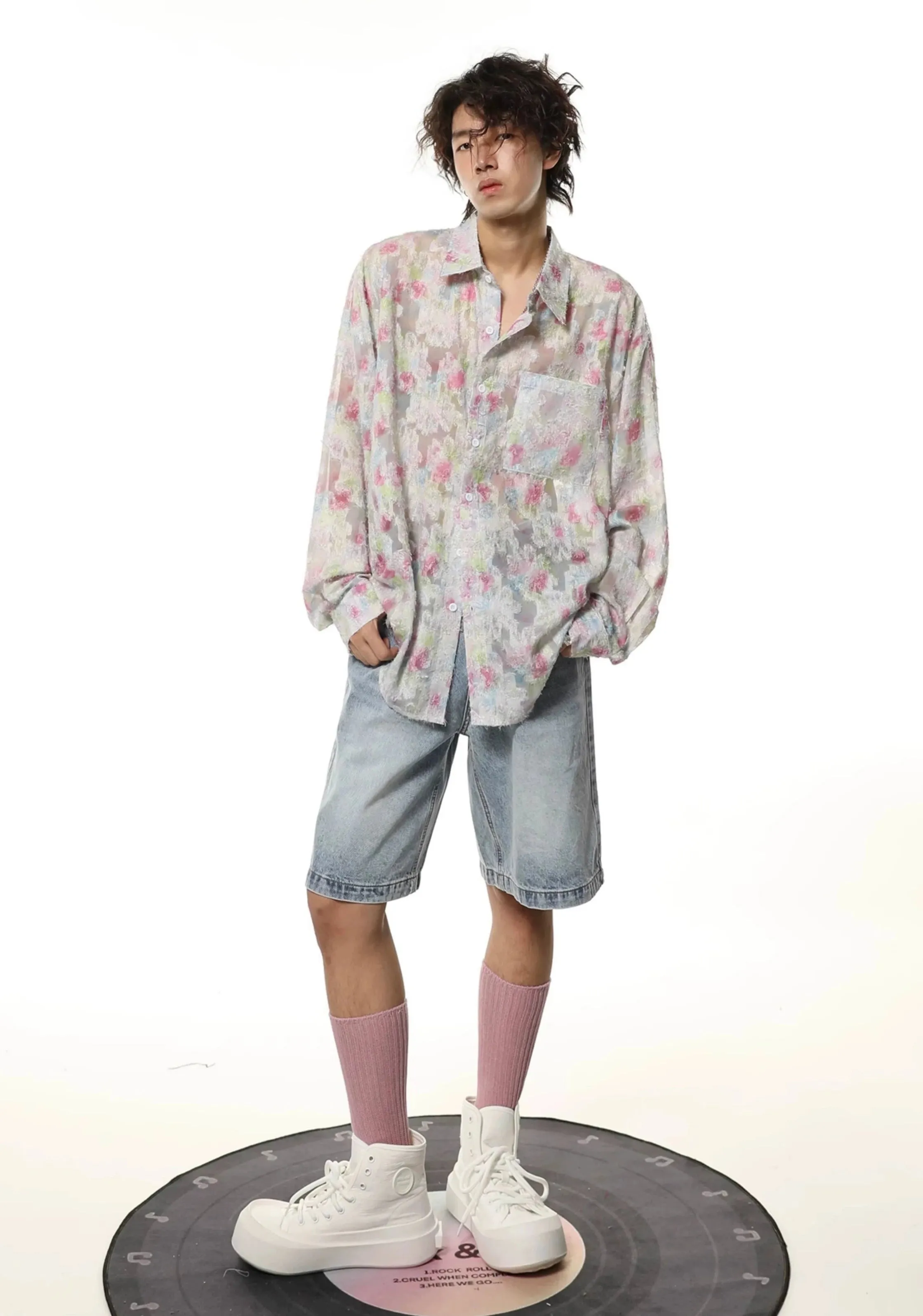 Abstract Pastel Floral Print Oversized Shirt