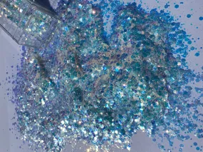 ADRIANA white /blue iridescent mix. White blue  purple  iridescent color shift polyester glitter