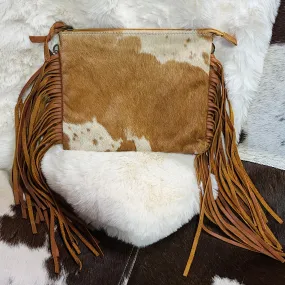 American Darling Tan and White Fringe Cross Body