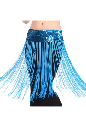 Aqua Blue Sequin Fringe Tassel Belt