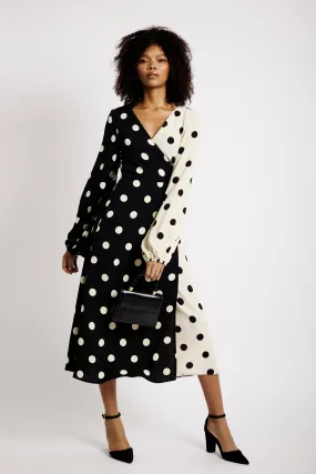 Combo Wrap Dress in Spot Combo