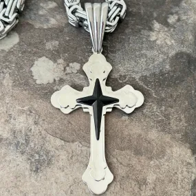 Cross - Silver & Black Cross Pendant - Necklace SLC477 CLEARANCE