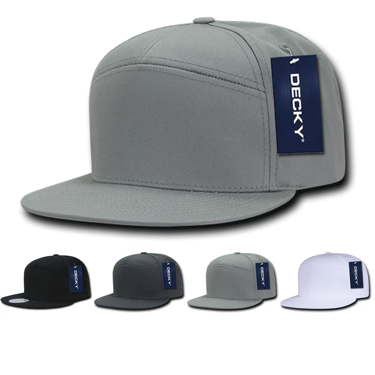 Decky 1098 7 Panel Flat Bill Hat, Snapback, 7 Panel High Profile Structured Cap