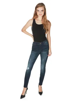 Distressed Bamboo Blend Denim Jeggings