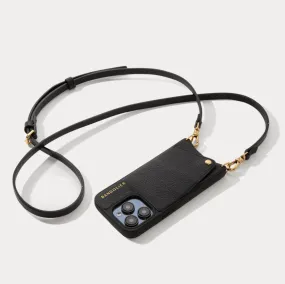 Emma Pebble Leather Crossbody Bandolier - Black/Gold