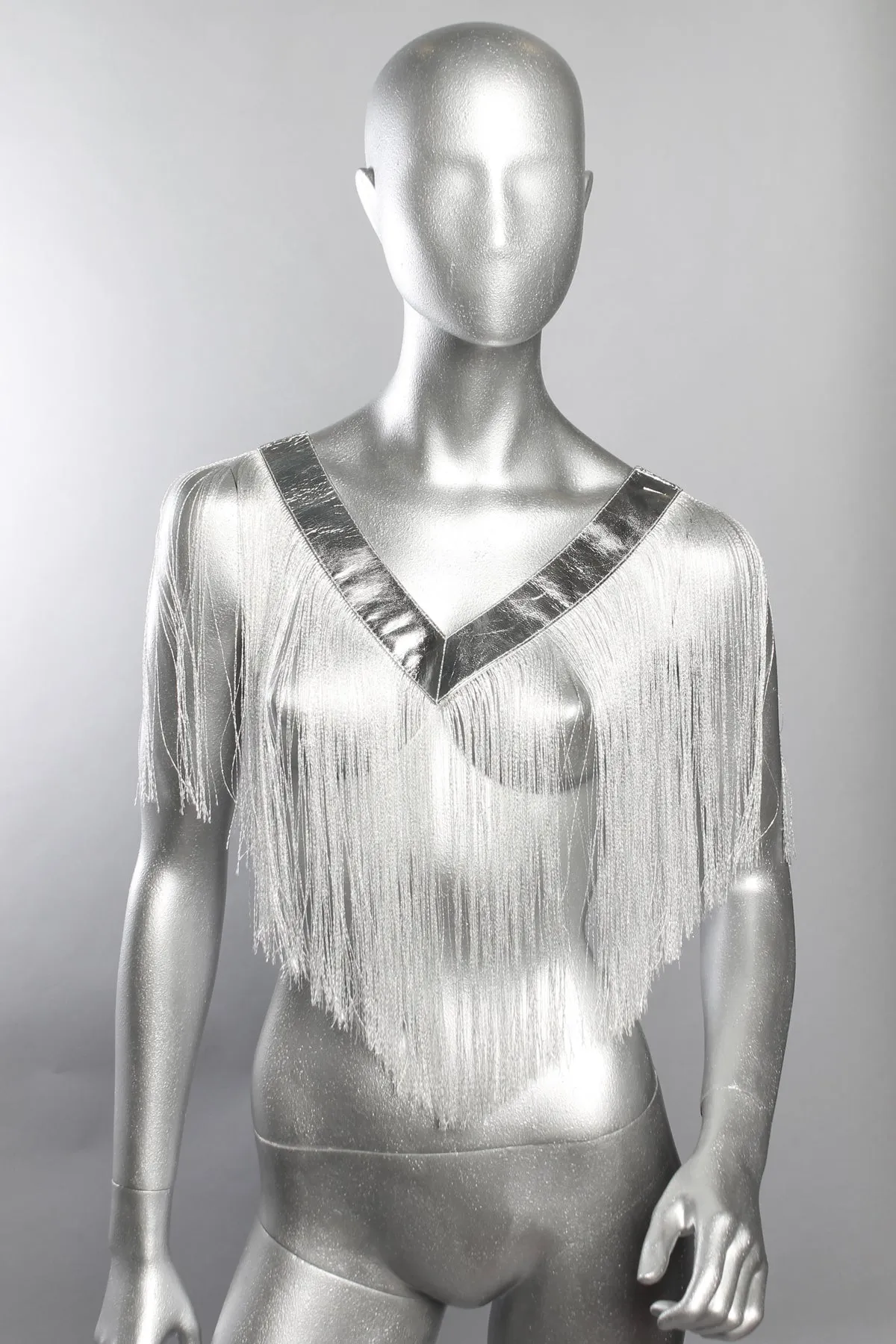 Five and Diamond Fringe V Neck - Silver Leather