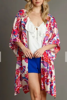 Floral Print Open Front Kimono