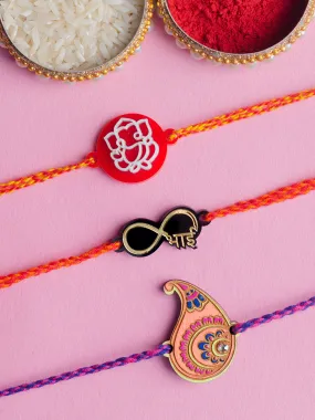 Ganpati   Colorful Paisley   Infinity Bhai Set of 3 Rakhis