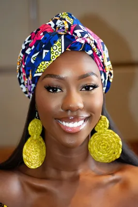 Gift Bundle African Ankara Print Headwrap/Headtie with Rattan Earring- Abby