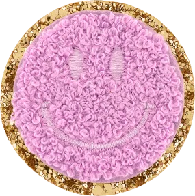 Grape Glitter Varsity Smiley Face Patch