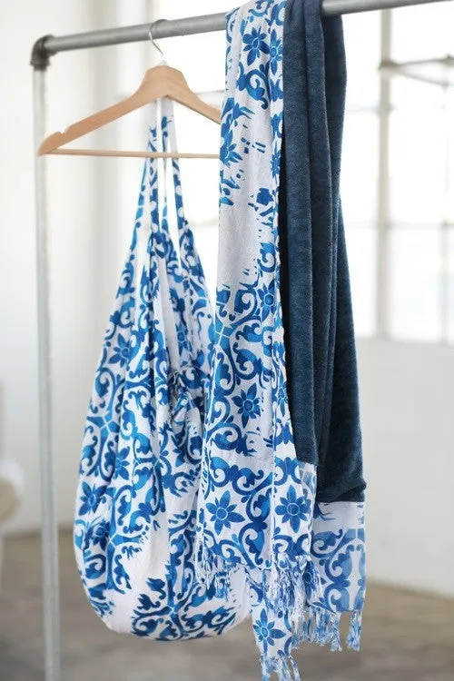 Indian Hand Block Printed Towel (Ocean Damask)