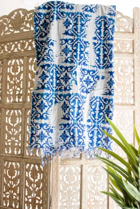 Indian Hand Block Printed Towel (Ocean Damask)