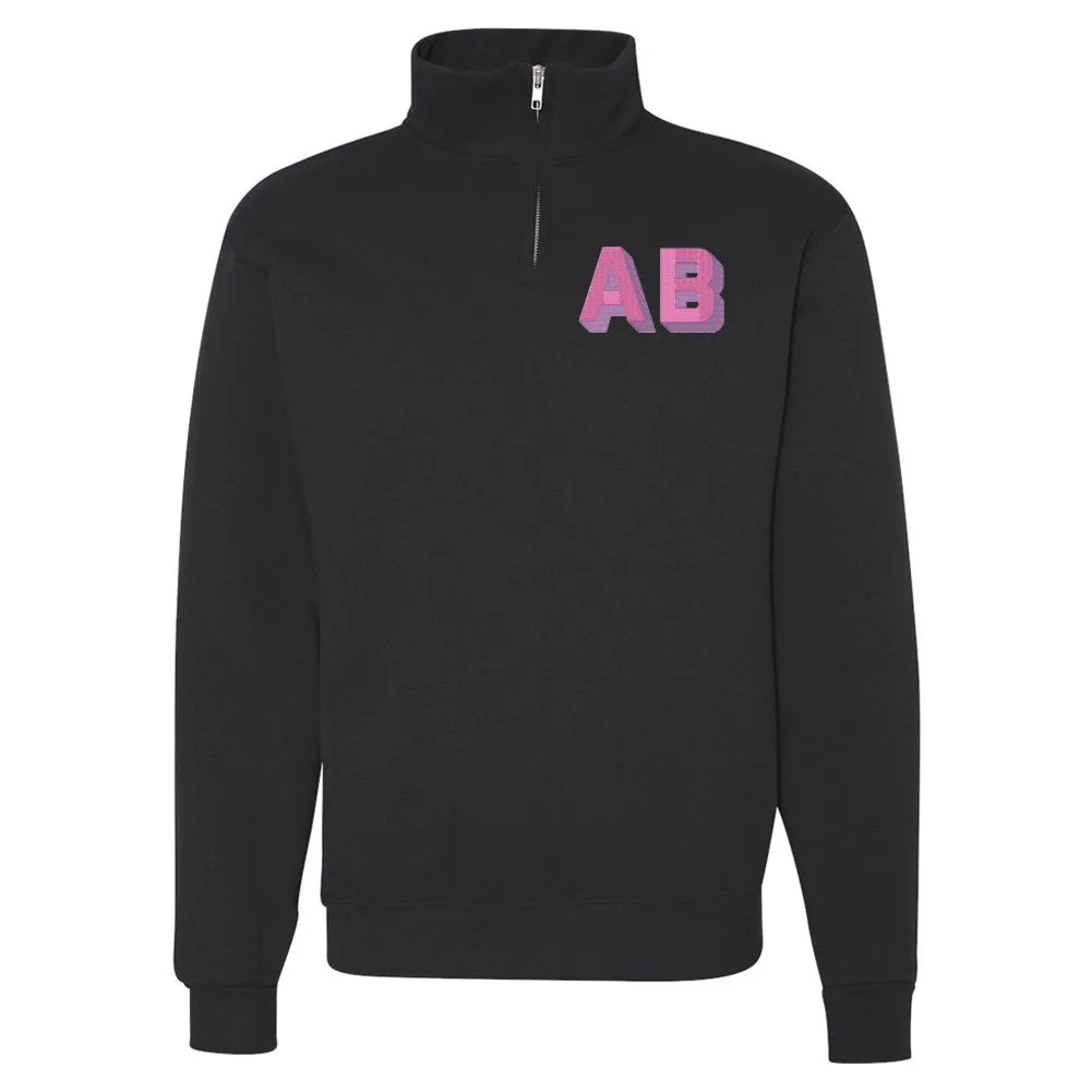 Initialed Shadow Block Letters Quarter Zip Sweatshirt