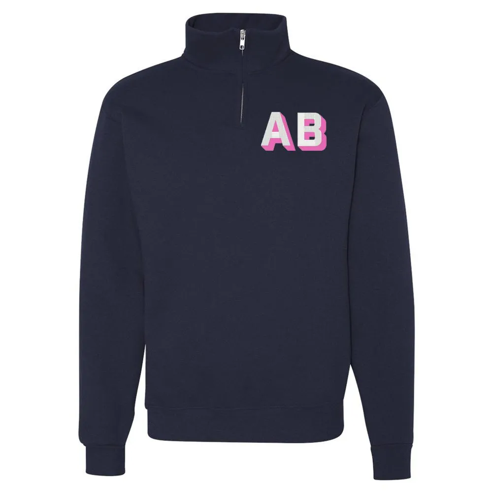 Initialed Shadow Block Letters Quarter Zip Sweatshirt