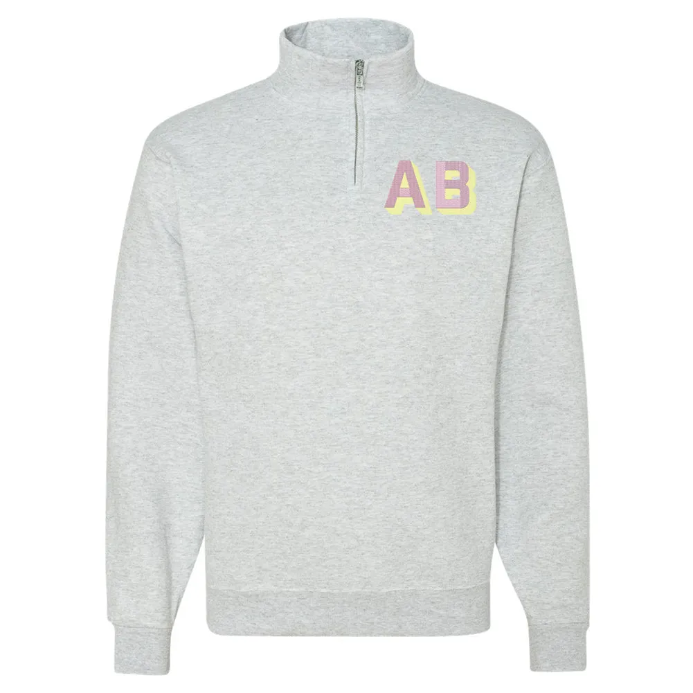 Initialed Shadow Block Letters Quarter Zip Sweatshirt