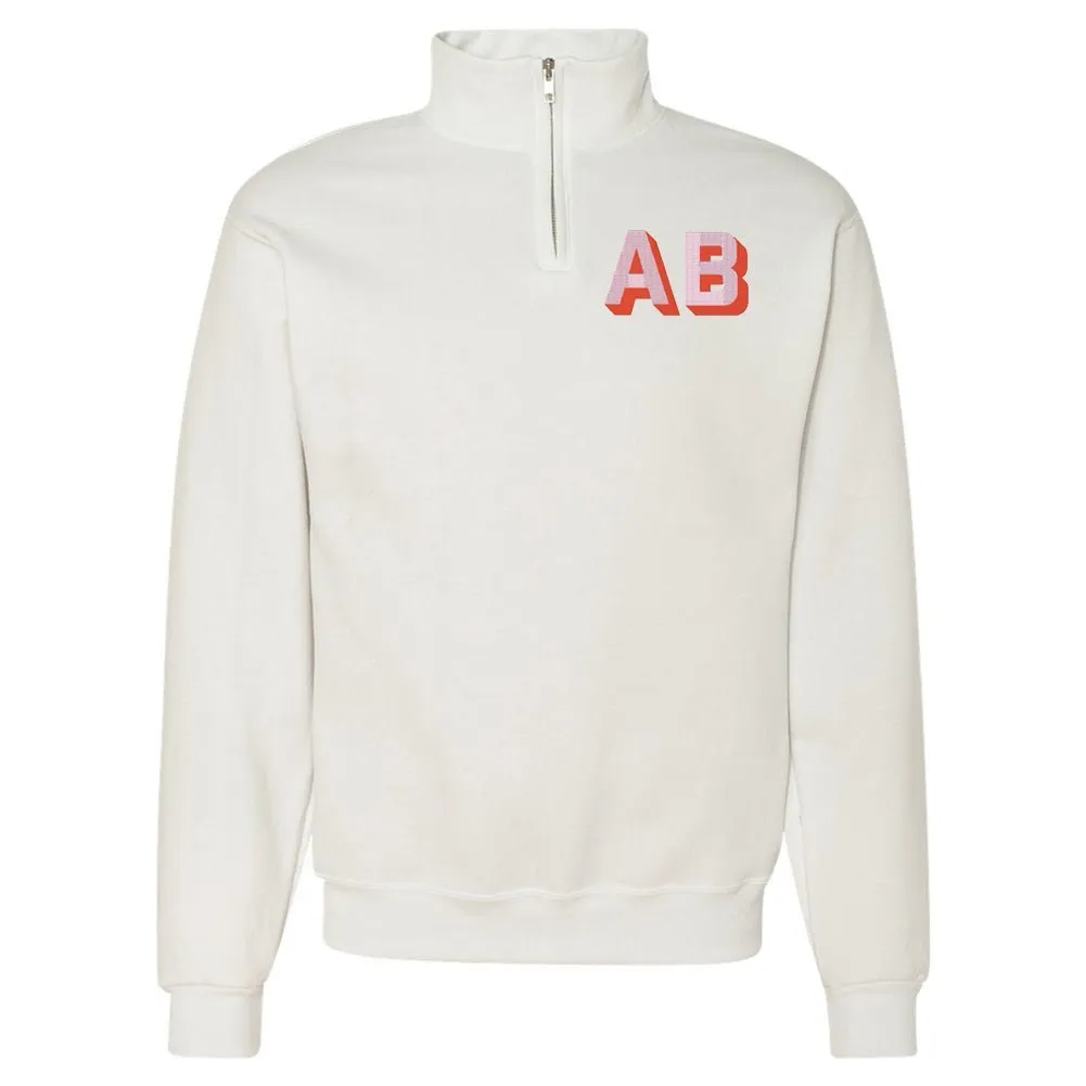 Initialed Shadow Block Letters Quarter Zip Sweatshirt