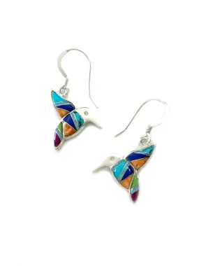 Inlaid Gemstone Hummingbird Dangles