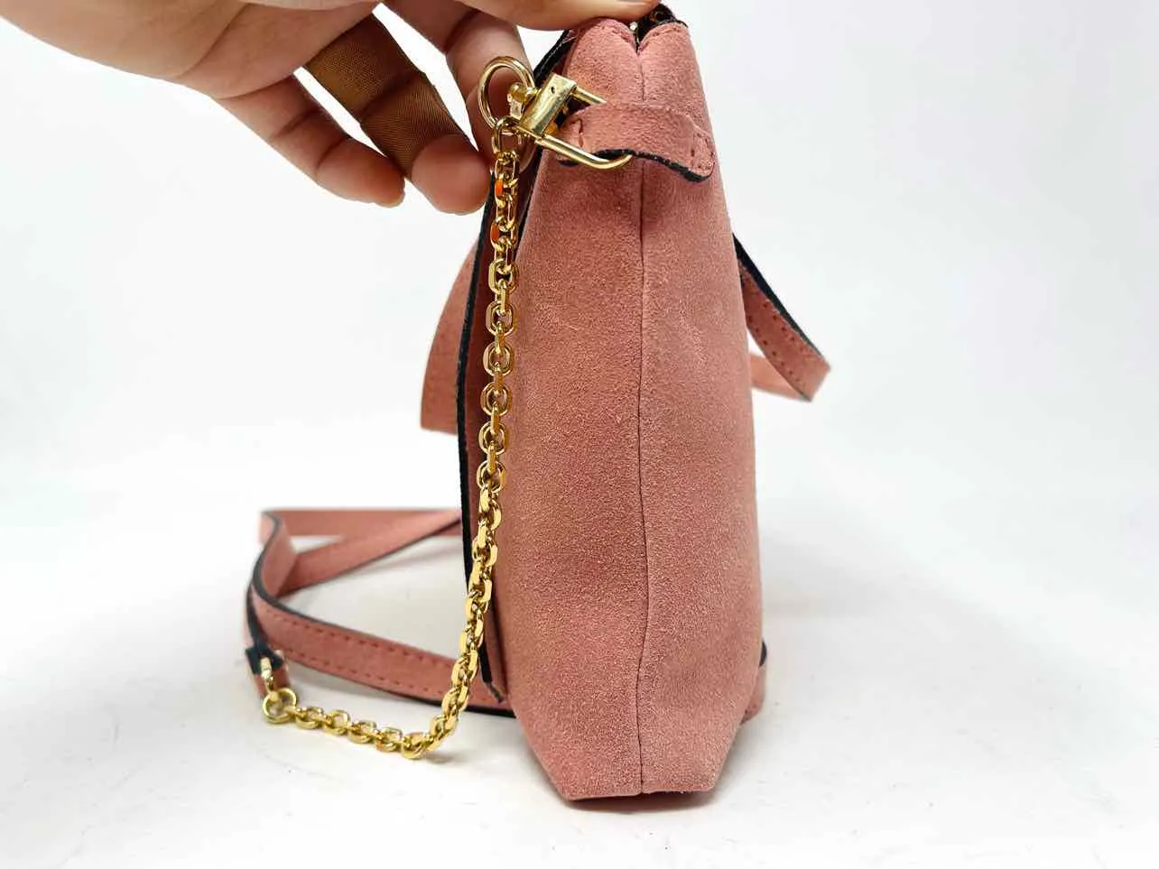 Mauve/Gold Chain Suede W/ BAG! Designer Crossbody Purse