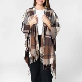 Savannah - Women's Woven Plaid Open Front Poncho