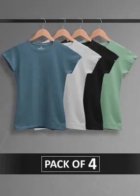 Solid Half Sleeve T-Shirt Women Combo - Pack of 4