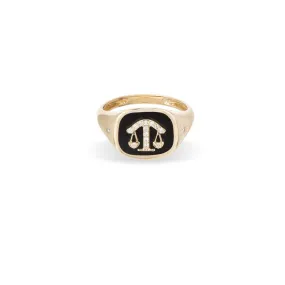 Zodiac Ceramic   Diamond Libra Signet Ring